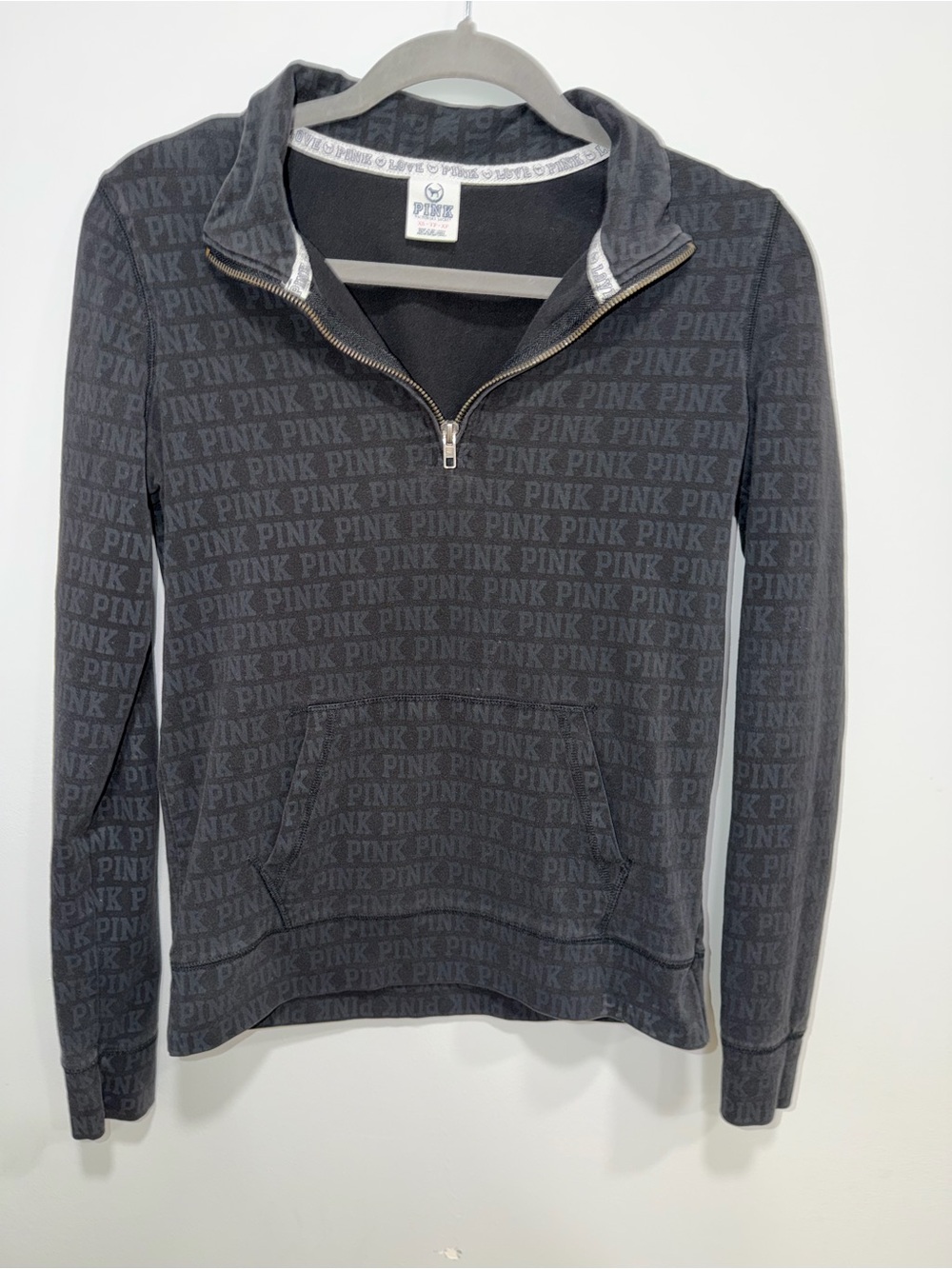 Victoria's Secret PINK Black Quarter-Zip Logo Pullover